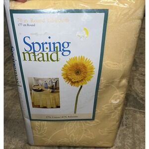 SPRINGMAID 70" ROUND Yellow Cotton Blend tablecloth New